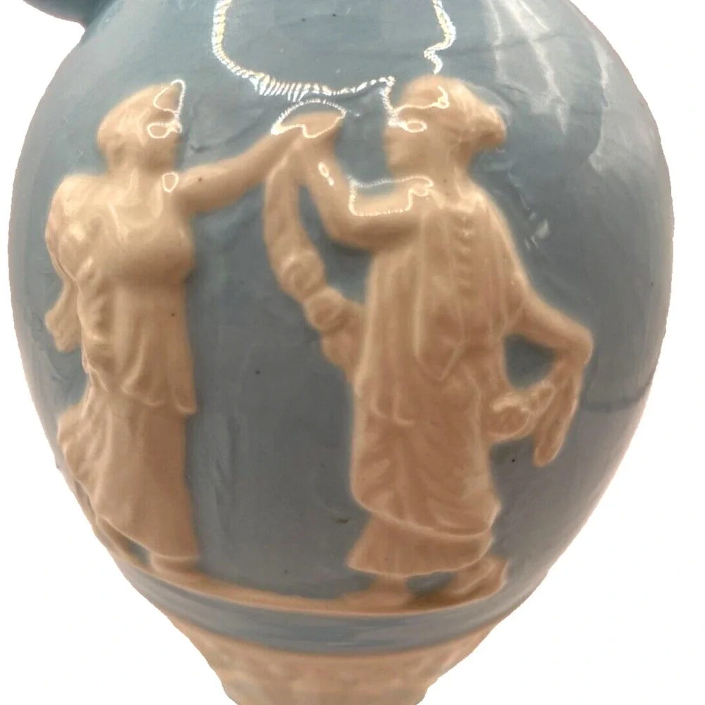 Vintage Light Blue Ceramic Greek Mythology Mini Ewer Vase